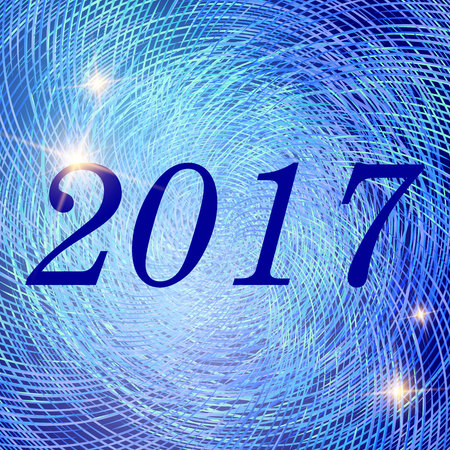 Vector New year and Christmas 2017 bright neon glowing lights background with snowflakes. Postcard,...