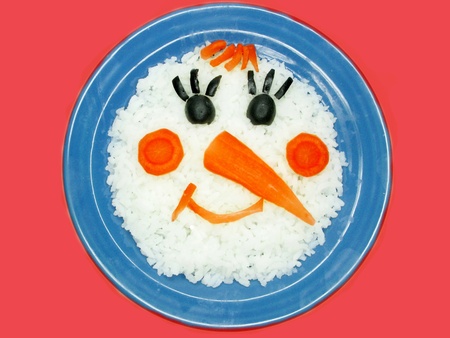 creative rice porridge snowman shapeの写真素材