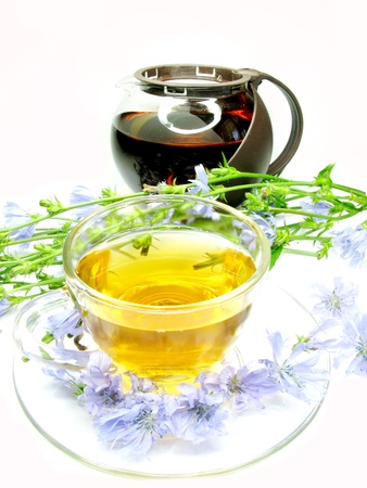 floral herbal tea with chicory extract and flowersの写真素材