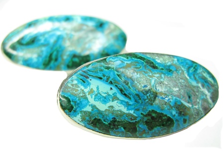 two chrysocolla semiprecious mineral crystals isolated