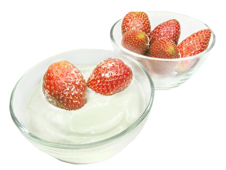 many ripe strawberries in creamの写真素材