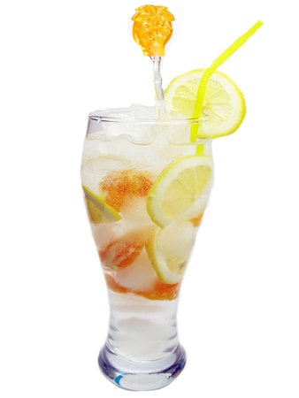 white cocktail smoothie drink with ice and lemonの写真素材