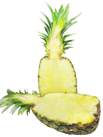 cut ripe pineapple isolatedの写真素材