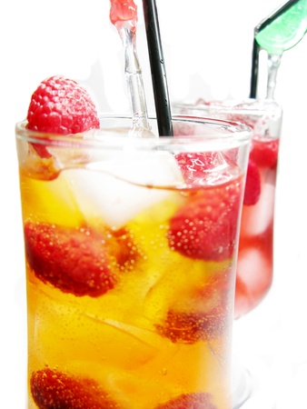 fruit lemonade juice drink with ice and raspberryの写真素材
