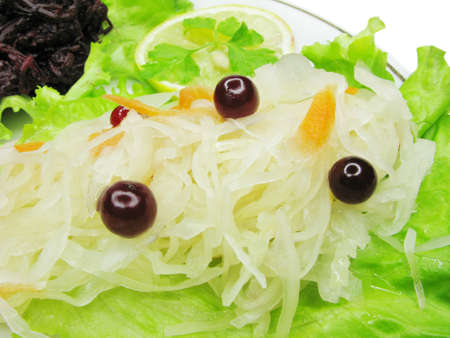 vegetable salad with cabbage on lettuce leafの写真素材