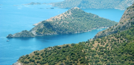 mediterranean sea landscape view of coast and mountainsの写真素材