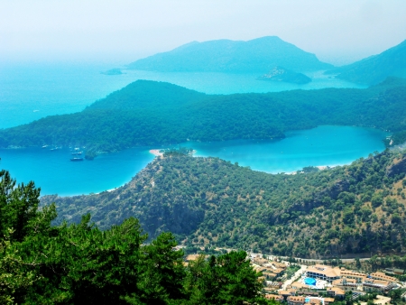 panorama of oludeniz lagoon in sea landscape view of beach の写真素材