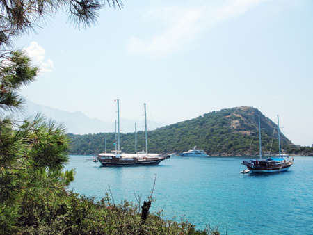 mediterranean sea landscape view of coast and mountainsの写真素材