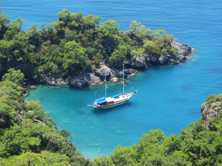 mediterranean sea landscape view of coast and mountainsの写真素材