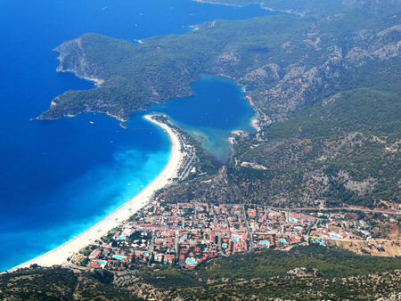 panorama of oludeniz lagoon in sea landscape view of beach の写真素材