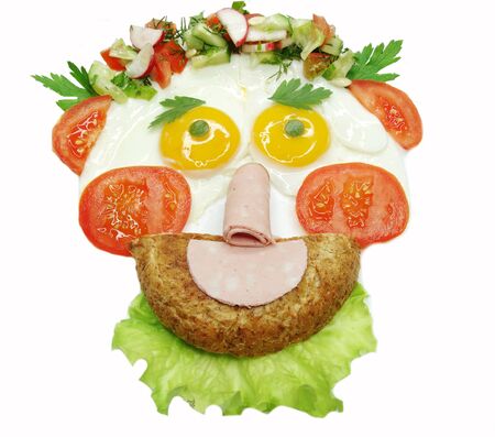 creative scrambled egg breakfast face shapeの写真素材