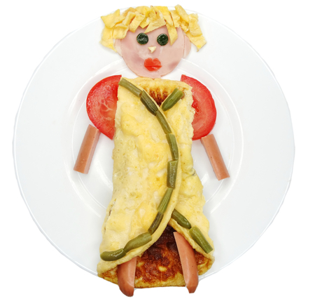 creative scrambled egg breakfast face shapeの写真素材