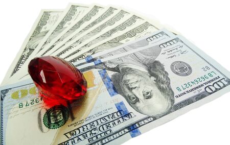 ruby gem on dollar cash money background real estate conceptの写真素材