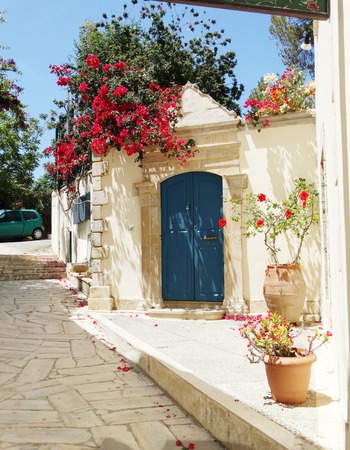 door architecture detail in hotel building complex of apartments santorini Greece