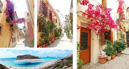 mediterranean sea landscape view of beach and mountains on Crete islandの写真素材