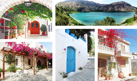 door architecture detail in hotel building complex of apartments santorini Greeceの写真素材