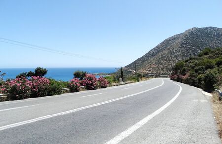 mediterranean sea landscape beach and mountains on Crete islandの写真素材