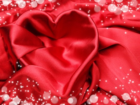red satin fabric love valentine's day with heart formの写真素材