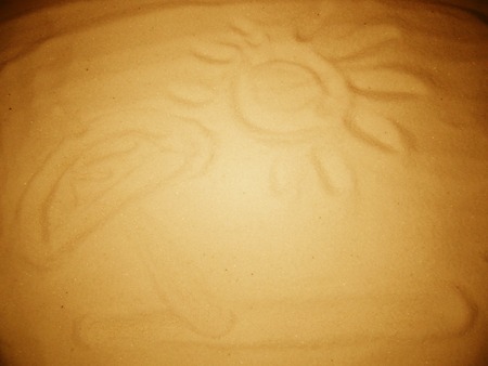 suntent and sun on sand summer beach and holiday background with copy spaceの写真素材