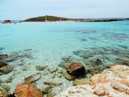 sandy beach coast in the mediterranean sea landscape on Cyprus islandの写真素材