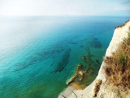 blue lagoon beach coast in the ionian sea landscape on Corfu islandの写真素材