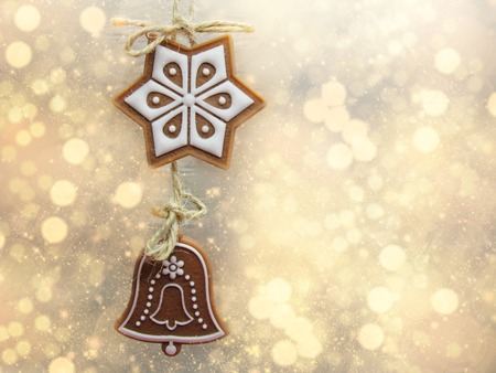 christmas cookies and gingerbread traditional food on wooden board の写真素材