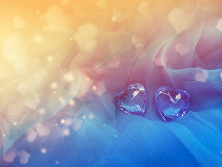 crystal gem two sapphire hearts love valentine's day on silky backgroundの写真素材