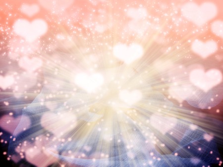abstract background love colorful red blurs with shiny heartsの写真素材