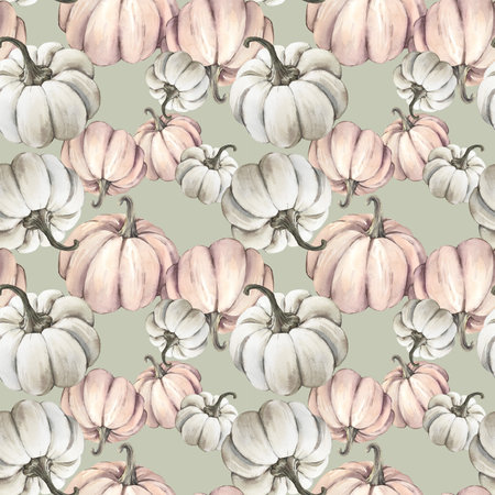 Pumpkin orange and white seamless pattern . Hand painted with watercolors.の写真素材