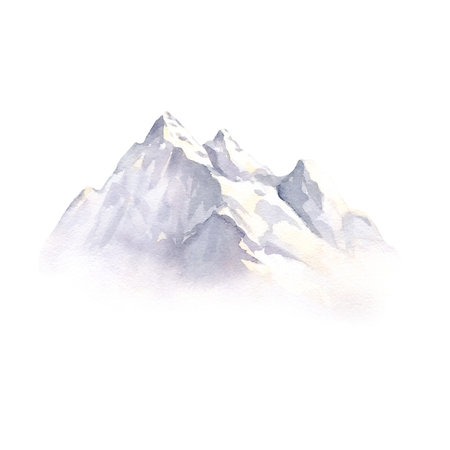 Snow mountain isolated on white background. Watercolor illustration hand drawn with watercolors7の写真素材