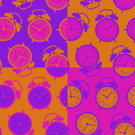 The pattern of the alarm clocks in retro style