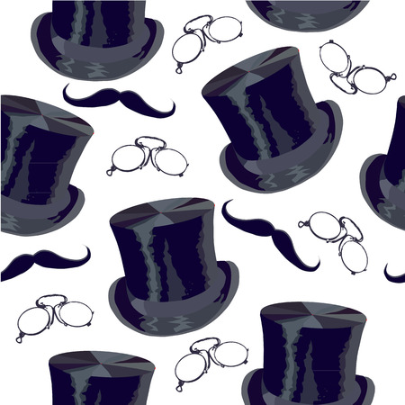 Art Deco seamless pattern, retro style, vector illustration mustache, hat, sunglasses, tubeのイラスト素材