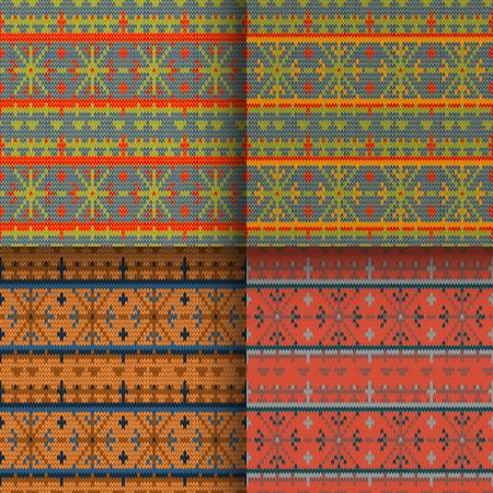 set of traditional christmas knitted Scandinavian seamless patternsのイラスト素材