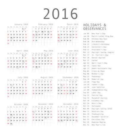Vector calendar grid for 2016. Rigorous design. 10 epsのイラスト素材