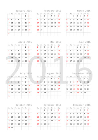 Vector calendar grid for 2016. Rigorous design. 10 epsのイラスト素材
