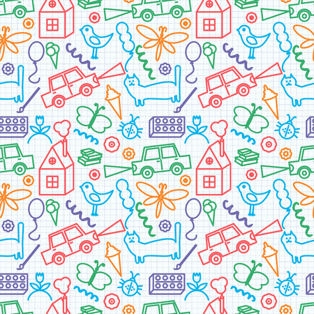 Seamless pattern, drawn in a childlike style. Vector illustration.のイラスト素材
