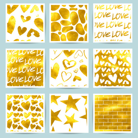 Happy valentines day and weeding cards seamless. Set. Goldのイラスト素材
