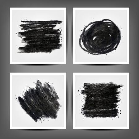 Collection of grungy charcoal vector banners. Black messy backgrounds set.のイラスト素材