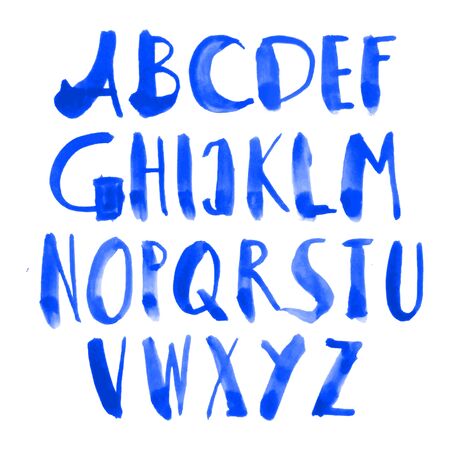 Bright blue watercolor hand drawn alphabet. Isolated vector scriptのイラスト素材