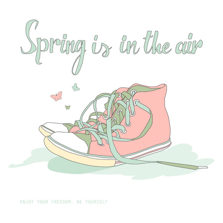 Spring is in the air. Vintage postcard with sneakers. 10 epsのイラスト素材