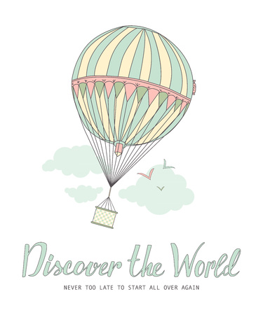 Discover the world. Vintage motivational postcard with balloonのイラスト素材