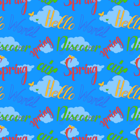 Hello Spring Air World Discover Word Stack Seamless. 10 epsのイラスト素材