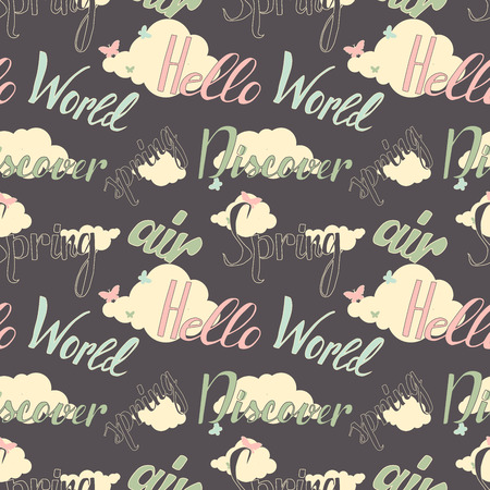 Hello Spring Air World Discover Word Stack Seamless. 10 epsのイラスト素材