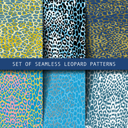 Set of leopard seamless patterns. Vector illustration. Can be used as a fashion print for the fabric.のイラスト素材