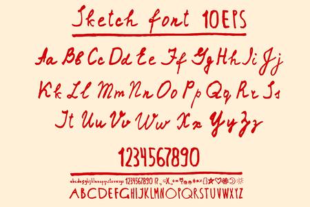 Elegant calligraphy letters with florishes. Handwritten alphabet with watercolor spots on background. Uppercase, lowercase letters, numbers and symbols. Hand drawn modern script.のイラスト素材