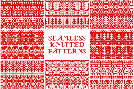 8 Knitted Christmas pattern. Trendy Hipster Style Backgrounds. Vector Files Pattern Swatches. Seamless pattern with doodle children drawing. Vector illustration for your graphic design.のイラスト素材