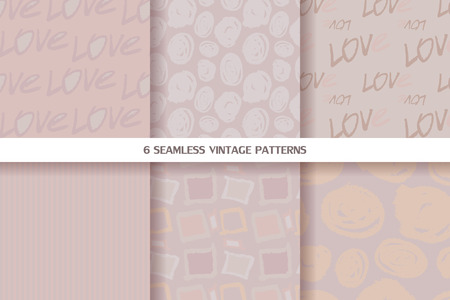 Set of vintage seamless patterns in pastel tones. Vector illustration. All objects are conveniently grouped and are easily editable.のイラスト素材