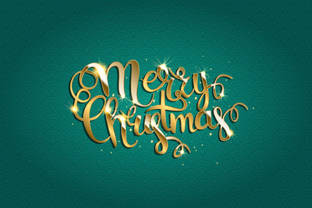 Merry Christmas Vector Text . Xmas Greeting Card with Lettering on the Gold Glitter Background. Gold Sparkles on white Background.のイラスト素材