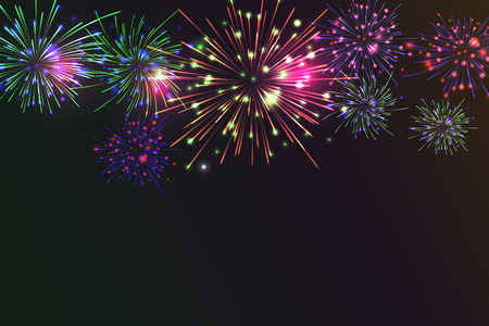 Brightly Colorful Fireworks on twilight background.  illustration for your graphic designのイラスト素材