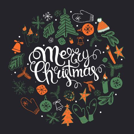 Christmas illustration, lettering. Merry Christmas. Print Design Vector illustrationのイラスト素材